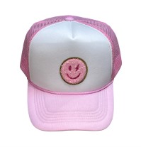 Trucker Hat - Chenille Pink Smiley